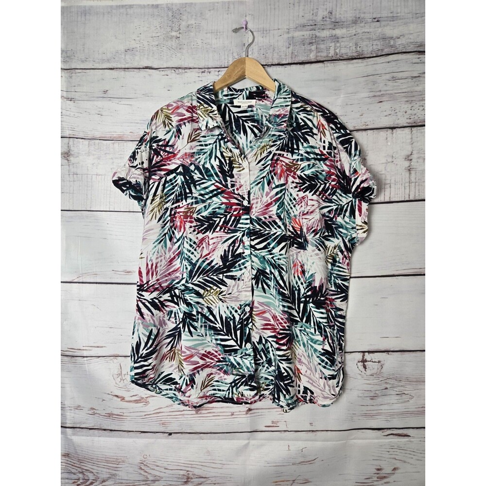BeachLunchLounge Womens Top Size XL Palm Leaf Print Button Down Short Sleeve